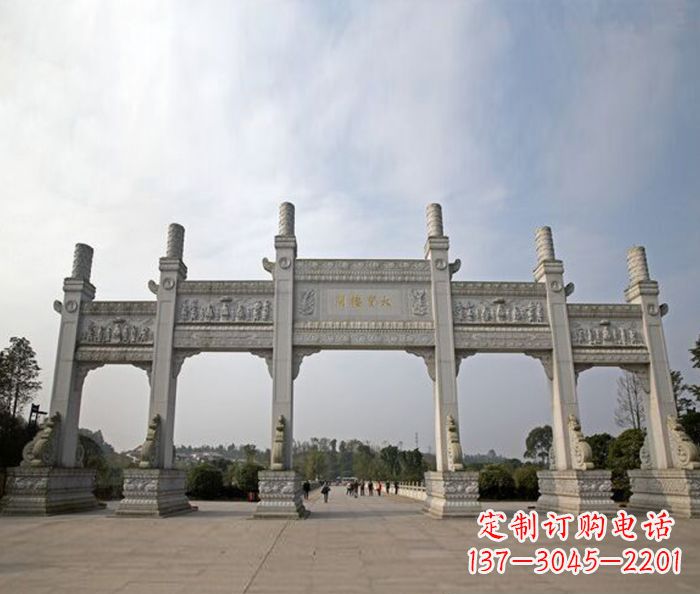 潍坊园林景观五门石雕牌坊