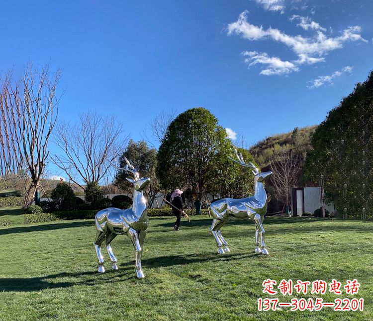 潍坊园林镜面不锈钢梅花鹿雕塑