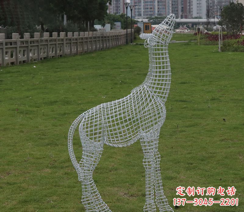 潍坊园林镂空仰头麋鹿不锈钢雕塑