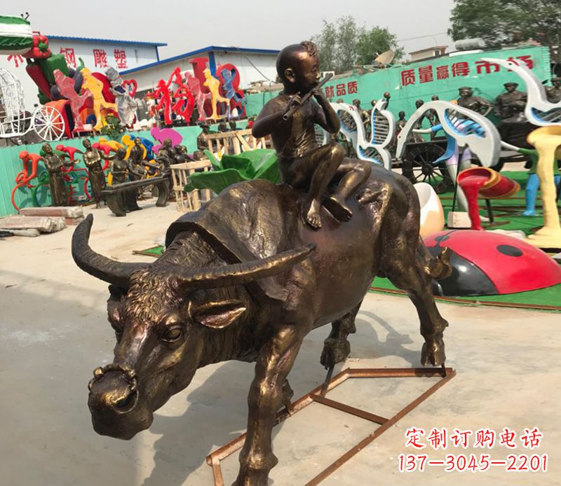 潍坊园林牧童骑牛铜雕塑