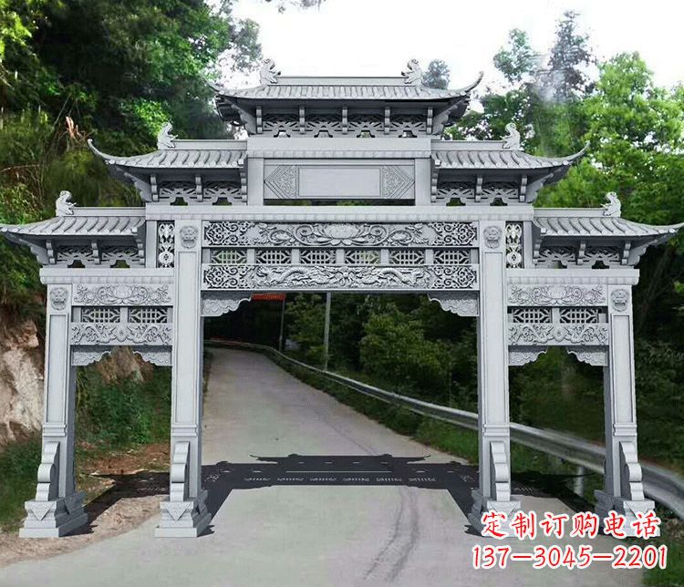 潍坊园林三门石牌坊景观石雕
