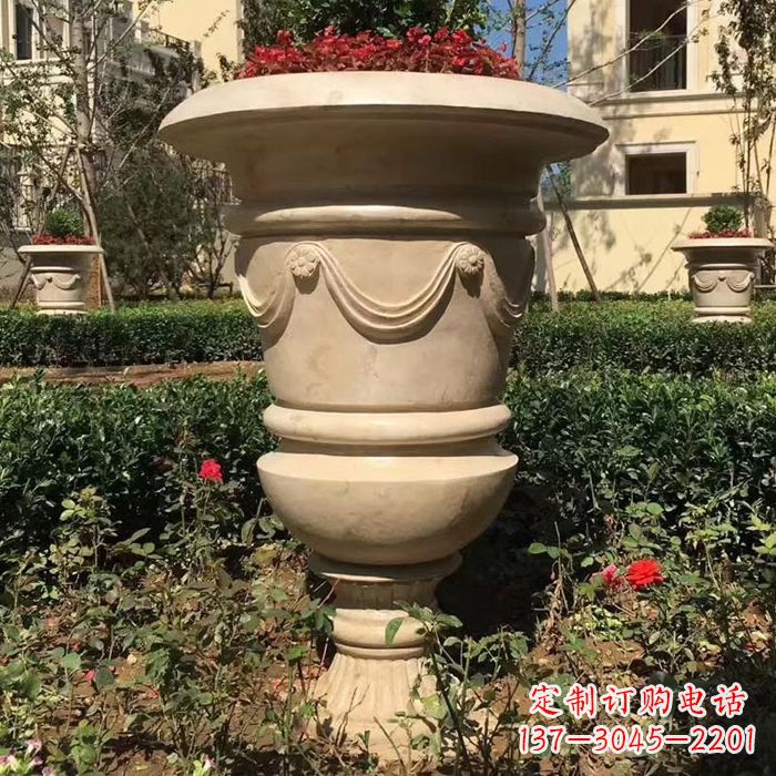 潍坊园林砂岩石雕花盆