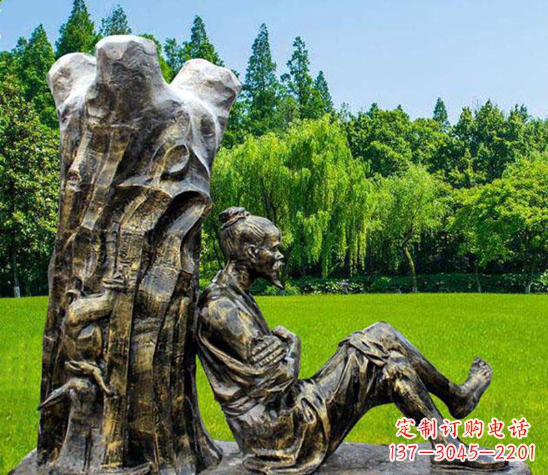 潍坊园林守株待兔典故人物铜雕