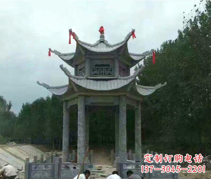 潍坊园林双层凉亭石雕 (3)