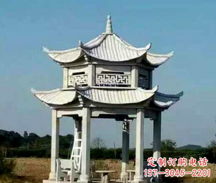 潍坊园林双层石雕凉亭 (2)