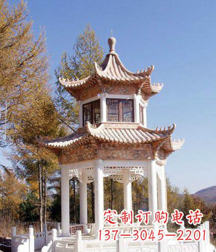 潍坊园林双层石凉亭景观石雕 (2)