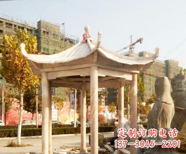 潍坊园林晚霞红单层凉亭景观石雕