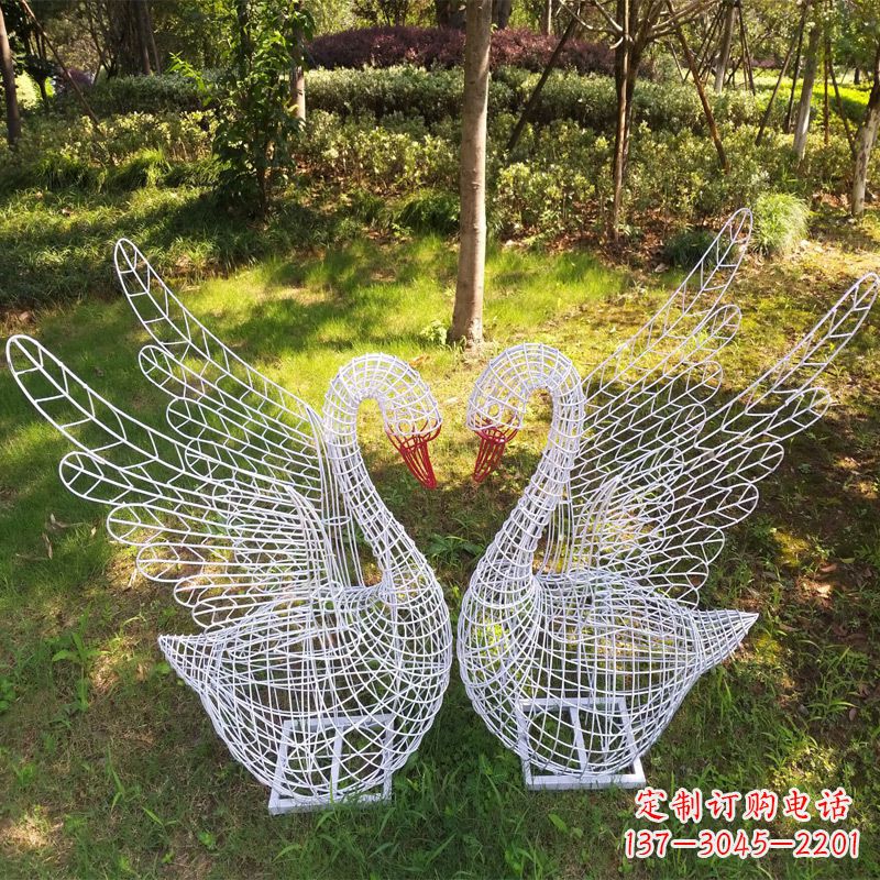 潍坊展翅天鹅公园绿地铁艺动物摆件