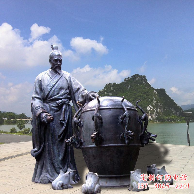 潍坊张衡地动仪地震仪雕塑-玻璃钢仿铜历史名人情景雕塑