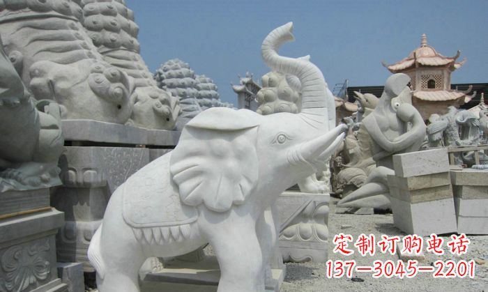 潍坊招财动物汉白玉长鼻小象石雕