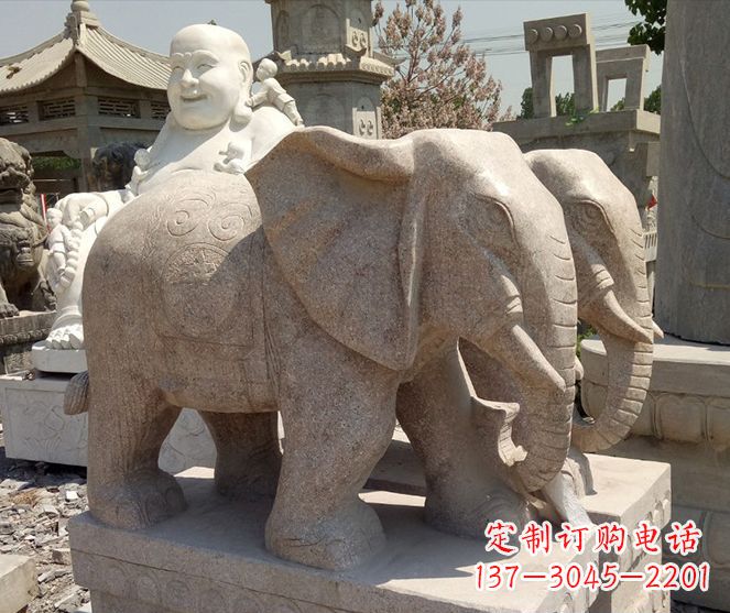 潍坊招财晚霞红大象石雕 (2)