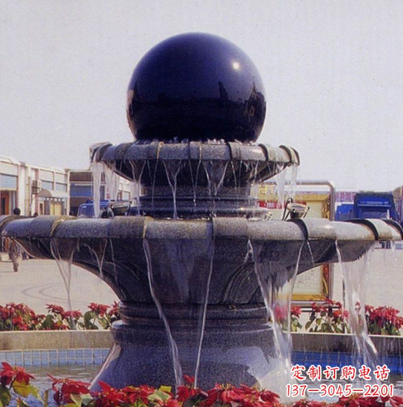 潍坊中国黑双层风水球喷泉石雕