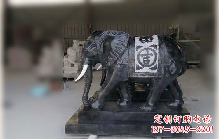 潍坊中国黑石材大象雕塑