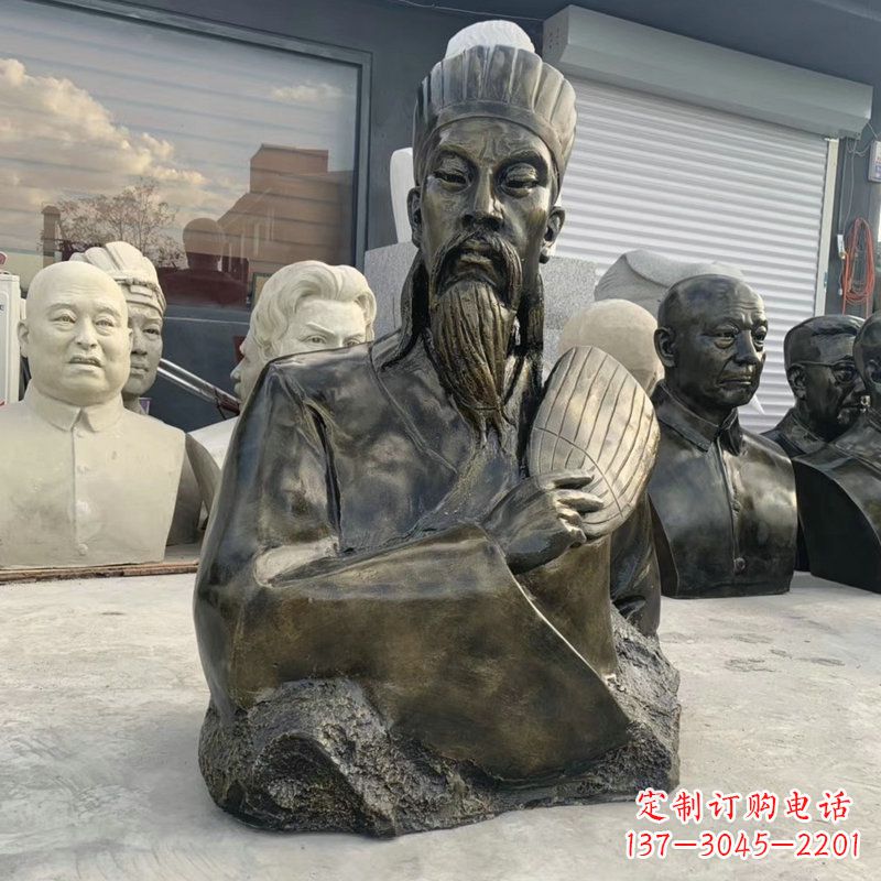 潍坊诸葛亮半身像-玻璃钢仿铜三国人物古代著名军事家雕像
