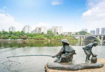 潍坊渔翁钓鱼公园景观铜雕