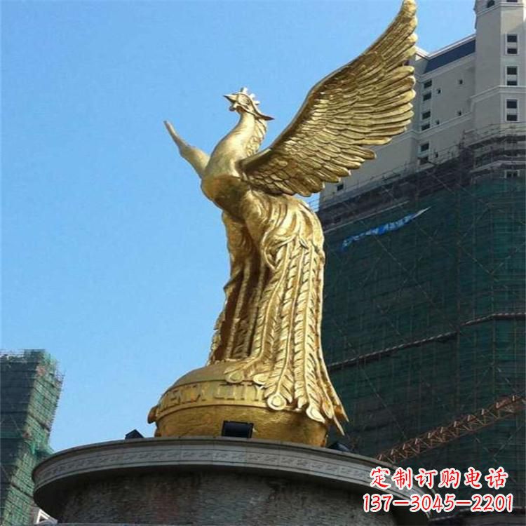 潍坊铸铜鎏金凤凰景观雕塑-城市园林