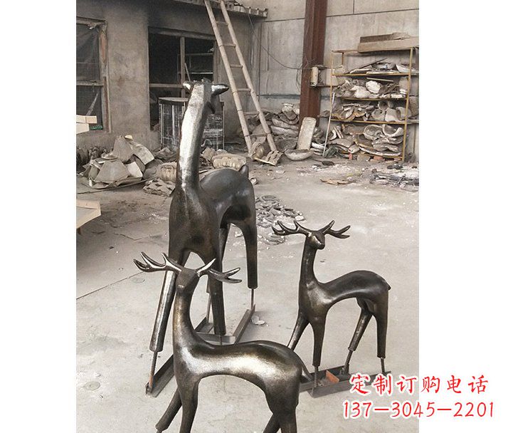 潍坊铸铜梅花鹿动物铜雕摆件