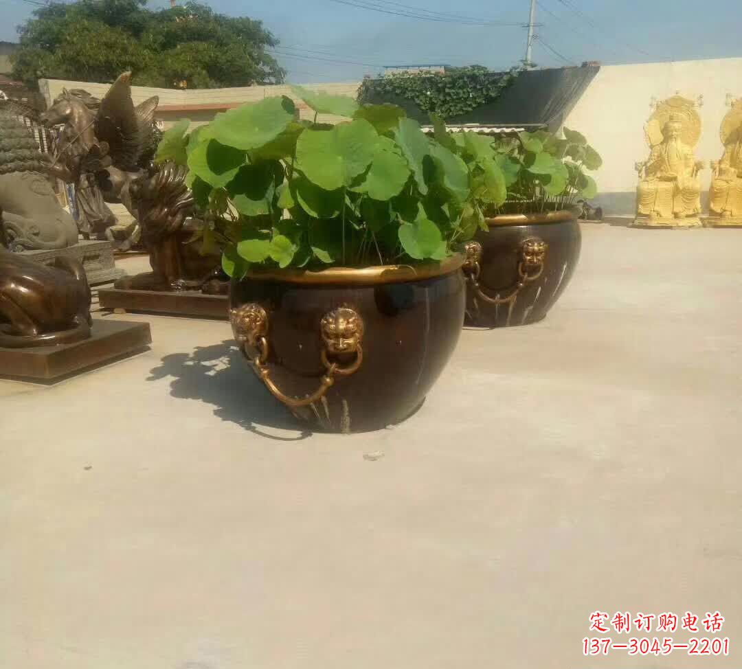 潍坊铸铜狮子头水缸雕塑